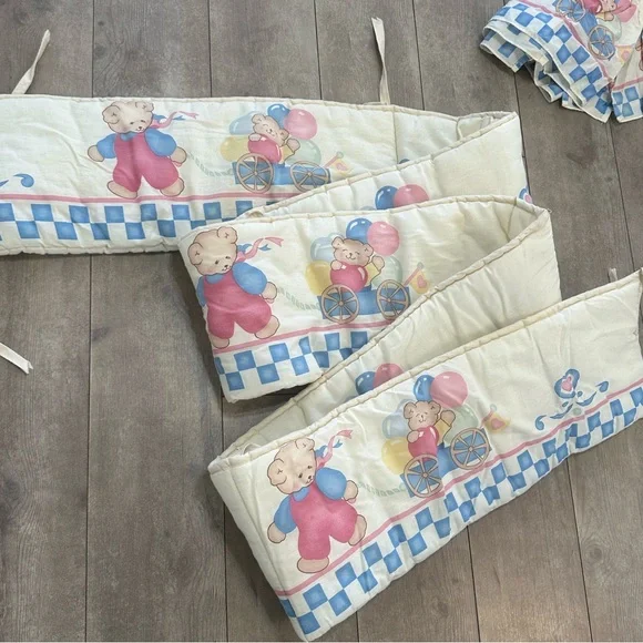 Vintage 90s Red Calliope Baby Bedding Complete Nursery SET Teddy Quilt & Accents